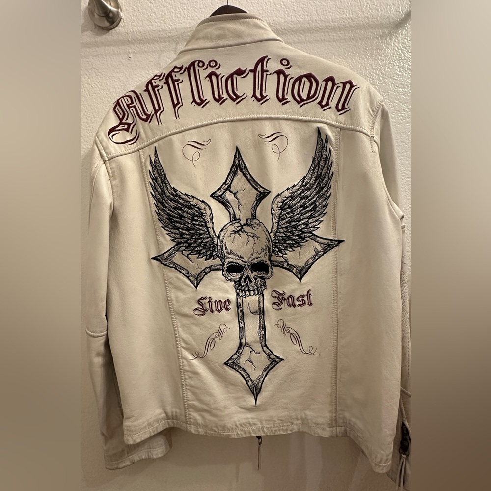 Affliction Vintage white leather jacket